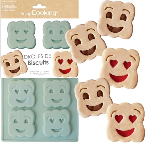 ScrapCooking - Stampo in Silicone Smile - Per Biscotti Sorriso Farciti Fatti in Casa - Adatto a Forno e Congelatore - Dolci Fai da Te con Bambini - Flessibile e Antiaderente - Con Ricetta - 3186