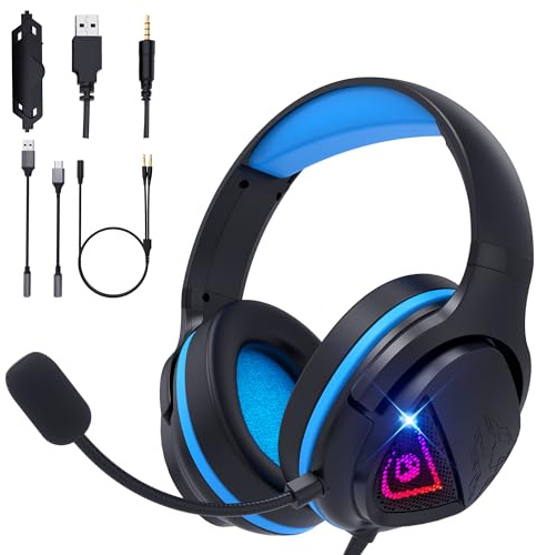 Mormoque H20 Stereo Gaming Headset with Adapter Kit-Includes 3.5mm,USB-C,USB-A,PC Splitter,for PC, PS5, PS4,Xbox, Switch,X|S,Over-Ear Noise Cancelling Wired Headphones with Microphone for phone,Laptop