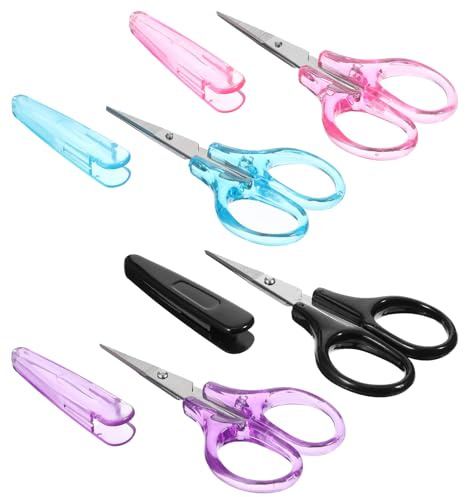 4 Stück Mini Schere Für Unterwegs, Stickschere klein scharf 9 cm aus Edelstahl, in Rosa, Lila, Blau & Schwarz, Kompakt für täglichen Gebrauch und Bastelprojekte