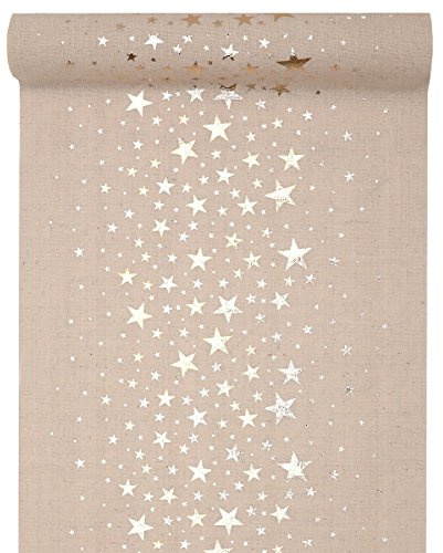 Santex Tischläufer, Natur mit metallischen Sternen, 28 cm x 3 m, weihnachtliche Tischdekoration