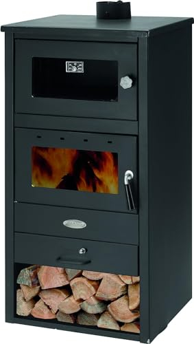 Stufa a legna/Termocamino con forno e portalegna in acciaio e ghisa 10/12 kW - Mod. Double Oven Fire