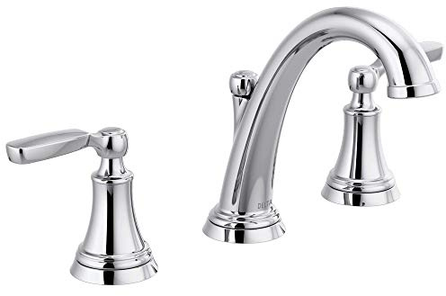 Delta Woodhurst Chrome Bathroom Faucet 3 Hole, 8 Inch Widespread Bathroom Sink Faucet for Vanity, Metal Push-Pop Drain Assembly, Chrome 3532LF