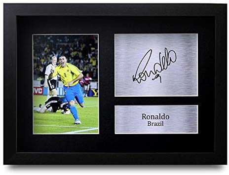 HWC Trading Ronaldo A4 Gerahmte Signiert Gedruckt Autogramme Bild Druck-Fotoanzeige Geschenk Für Brazil Fußball Fans