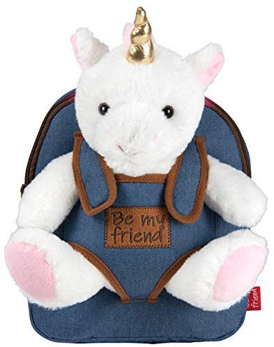 PERLETTI Kuscheltier Rucksack für Kinder mit Plüschtier - Pluschspielzeug Weich Flauschig und Kindergarten Schultasche mit Tasche für Plüsch Tier - 3 4 5 Jahren Baby Kindertasche 27x21x9 cm