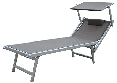 TEMPO STYLE - Lettino Mare Professionale in Alluminio L-Mediterraneo | Tetto Parasole Pieghevole, Rivestimento in Textilene, Ideale per Spiaggia, Piscina e Giardino (Tortora/Alluminio)