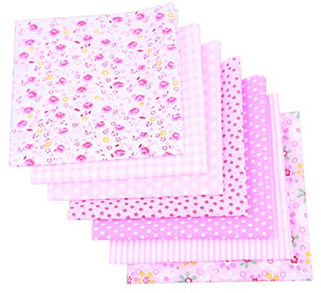 Asudaro Baumwollstoff Meterware Stoffpaket für Patchwork DIY, 7 Stück 50 x 50cm Stoffe Stoffreste Nähen Stoffe Baumwolle Tuch Patchwork-Stoff DIY Handgefertigte Nähen Quilten Stoff Rosa