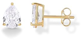 PAVOI 14K Yellow Gold Plated 925 Sterling Silver Cubic Zirconia Stud Earrings for Women - Pear 6x8mm