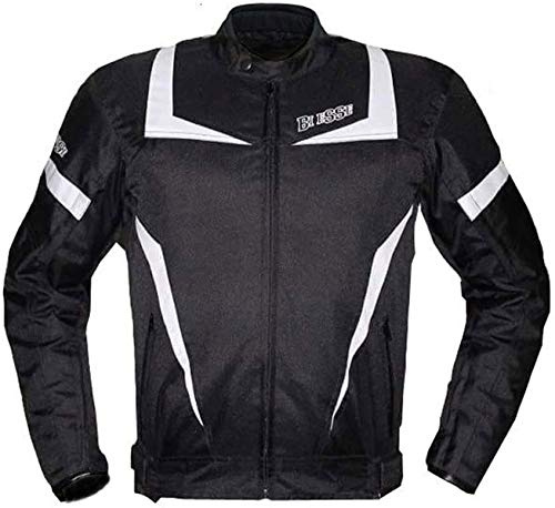 Bi Esse - Chaqueta de moto Touring para hombre - Chaqueta deportiva - Confeccionada en tejido con protecciones CE - Color negro y blanco - Impermeable - Ajustable - Forro térmico