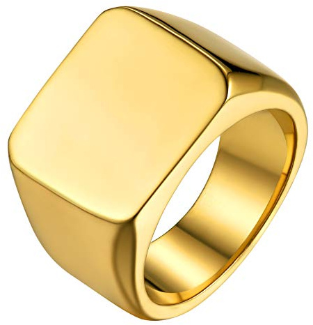 GoldChic JEWELRY Anello Con Sigillo Anello Uomo Placcato In Oro, Anello Oro Acciaio Inossidabile 316L Con Anello Uomo Oro Regalo, Taglia 25.