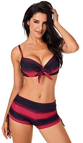 Jywmsc Bikini de Dos Piezas Push Up para Mujer, Traje de baño con Tiras, Tankini con Pantalones Cortos