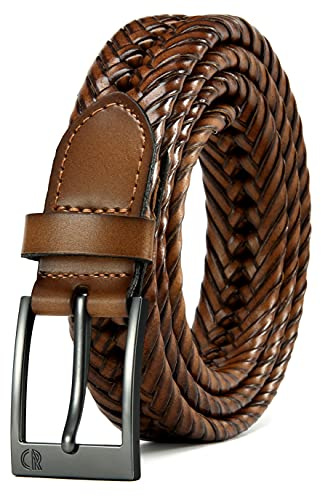 CHAOREN Leather Braided Belts for Men - 1 1/8 Mens Casual Woven Leather Belt for Dress Pant