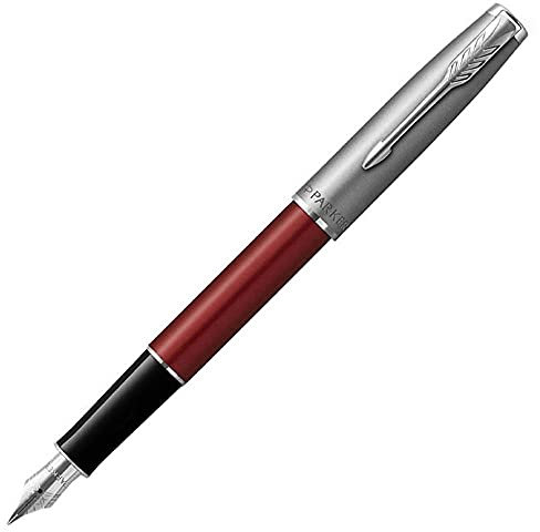 PARKER Sonnet Essentiel Füllfederhalter, Rot, Chrom-zierteile, Mittlere Edelstahlfeder - Geschenkbox