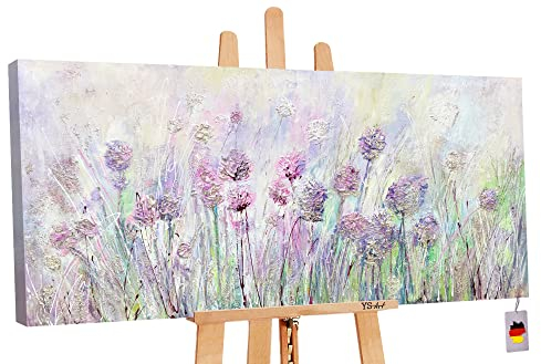 YS-Art Abstrakt Design Acryl Gemälde auf Leinwand Blumen auf der Wiese handgemalt Wandbilder Wohnzimmer modern Wohndekor Bilder Büro echtes Kunstwerk 140x70 cm