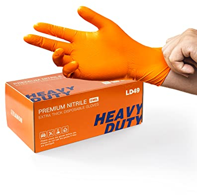 LANON 8-mil Orange Disposable Nitrile Gloves, Mechanic, Heavy Duty, Food Safe, Latex and Powder Free, Fully Diamond Textured, Large(Pack of 100)