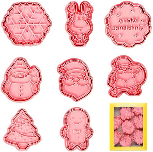 8pcs Formine per Biscotti Natalizi, Tagliabiscotti 3D Natale Set, Formine Biscotti Natale, Stampi Biscotti Natalizi Plastica, Stampo Plastique 3D Omino di pan di Zenzero Fiocco di neve