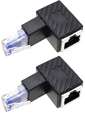VGOL 2 Stück RJ45 Ethernet Adapter 90 Grad Winkelstecker RJ45 Männlich auf RJ45 Weiblich Konverter Kompatibel mit Cat5e/Cat6 Standards RJ45 Kabel, Winkel nach unten