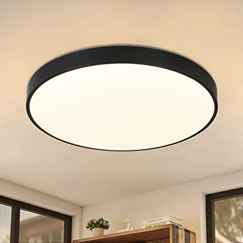 CBJKTX Deckenlampe LED Deckenleuchte Schlafzimmer Schlafzimmerlampe Flach | Ø28cm Küchenlampe Schwarz 3000K Badezimmerlampe IP44 Flurlampe Rund Deckenbeleuchtung Modern Badlampe für Küche Bad Flur
