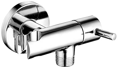 Inbagno Rubinetto Arresto con Supporto per doccetta, Presa Acqua Inclusa, in Ottone attacchi UNIVERSALI G 1/2” (Cromo Tonda)