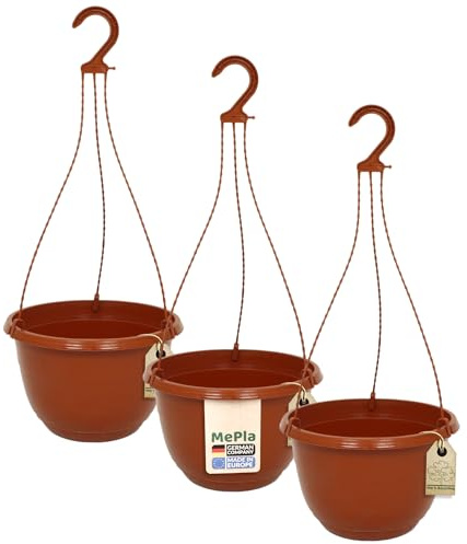 MePla - 3 Stück Ampel Orion - wetterfestes Pflanzgefäß - UV-beständiger Blumenampel - Pflanztopf - ø25 cm - Terrakotta