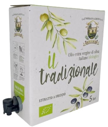 Huile d'olive extra vierge biologique, Ogliarola Garganica italienne, huile EVO extraite à froid, 100% huile des Pouilles, fruité moyen, bidon de 5 L