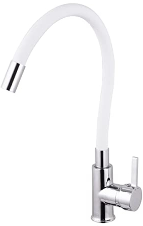 INGUZ | Grifo Cocina Flexible 360º | Manguera de Silicona Flexible | Incluye Aireador Antisalpicaduras Y Accesorios | Grifos Cocina Abatible Giratorio Monomando | Grifo Fregadero Cocina, Blanco Cromo