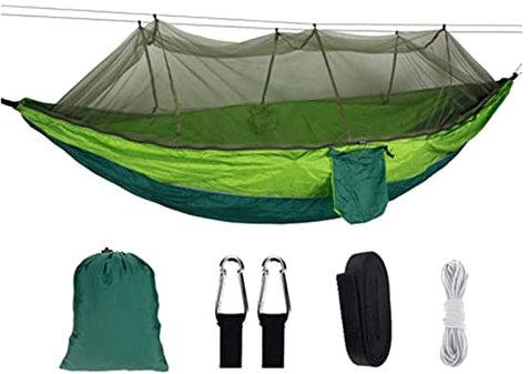 NOLLAM Hamaca portátil de camping con mosquitera, hamaca ultraligera para 2 personas, para viajes al aire libre, senderismo, mochileros, capacidad de 250-300 kg, jardín, patio trasero