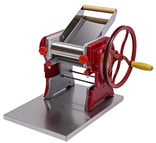 Manuelle Nudelmaschine Manuelle Teigwalzenmühle aus Edelstahl, Multifunktionale Manuelle Pasta Maker für 5-10 Personen Gleichzeitig (Rot)