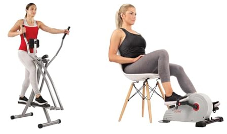 Sunny Health & Fitness Magnetic Under Desk Pedal Exerciser, Dual Function Mini Exercise Cycle Bike + Elliptical Cross Trainer w/ LCD Monitor, Air Walker Exercise Machines for Home Gym Workouts