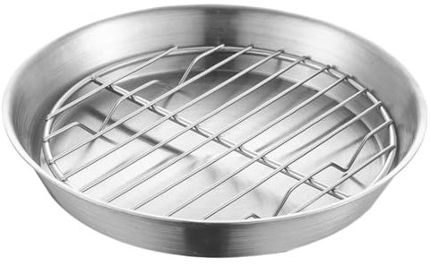 OUNONA Stainless Steel Roasting Pan with Rack 12cm 304 Food-Grade Round Baking Tray Oil-draining Grill Rack for Oven Cooking and Cooling