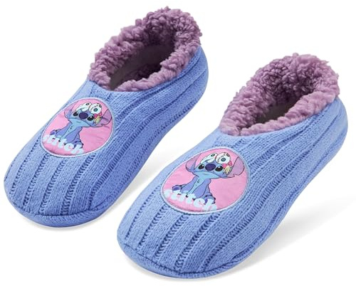 Disney Stitch Hausschuhe Damen Winter, Plüsch Hausschuhsocken Stoppersocken Teenager Warm, 35-41, Geschenke für Frauen (Blau Stitch, 35/41 EU)
