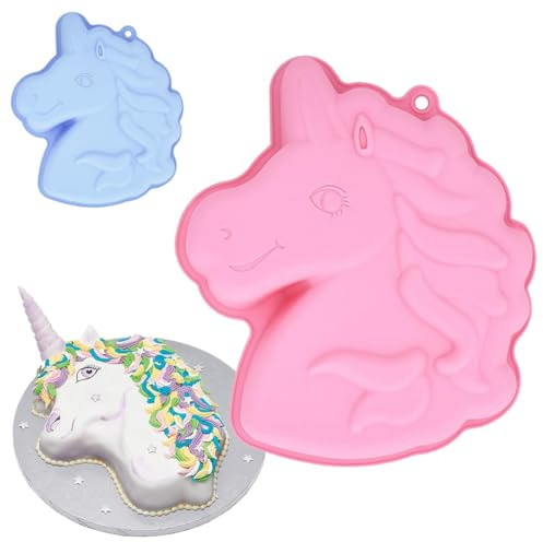 Silikonformen Einhorn Backform - Einhorn Kuchenform Silikon | 3D Kuchenbackform für Einhornkuchen | für Geburtstage, Mottopartys, Schokolade, Brot, Pudding und Desserts(Blau Rosa Random)