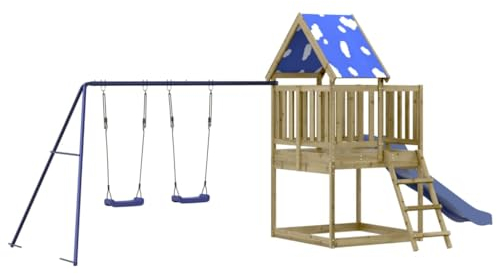 vidaXL Set da Gioco da Esterno in Legno di Pino Impregnato, Set da Gioco, playset, casetta con Scivolo, Set da Gioco in Legno