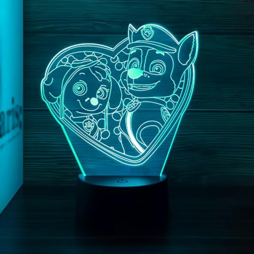 Deluisho Dog Patrol Veilleuse pour enfants, lampe LED 3D, télécommande, 16 couleurs changeantes à intensité variable, interrupteur tactile
