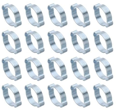 PATIKIL 20 Piezas Abrazadera de Doble Oreja 23-27mm Anillos de Crimpado de Acero Galvanizado para Conexiones de Tubos de Combustible Gasolina Tono Plateado