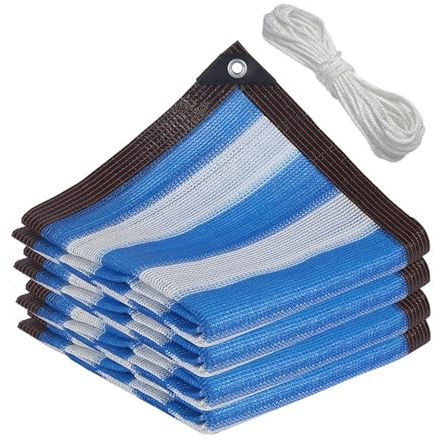 Strisce Blu Telo Ombreggiante 4x4m, Blocca Efficacemente la Luce Solare e I Raggi UV - Rete per Balcone Esterno - Vela Parasole per Esterno, Giardino, Terrazza, Sabbia
