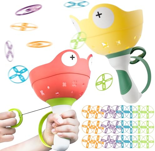 WPPQWP Flying Disc Launcher Spielzeug Kinder mit 2 Griffen und 24 Propeller, Gartenspielzeug für Draußen, Outdoor Spielzeug Kinder für Kinder ab 3 4 5 6 7 8