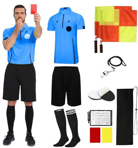 redgino Fußball-Schiedsrichter-Set, Fußball-Schiedsrichter-Trikot, Ref. Kostüm, Shorts, Trainerpfeife, Schiedsrichtersocken, Linienrichterflaggen und Karten, Schiedsrichteruniform, Sportzubehör für