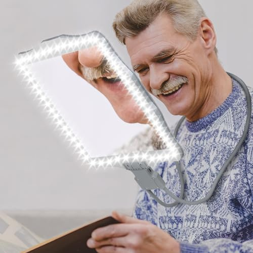 Clonivent Hands Free Magnifying Glass with Light with 50 Ultra-Bright LEDs Full Page Magnifying Glass for Reading and Flexible Gooseneck Magnifier for Neck Wear Repair Sewing Low Vision Elderly