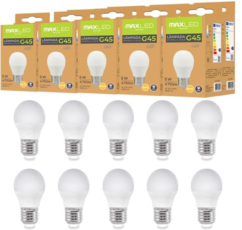 Maxled, Light is Led! 10er LED Lampe E27 P45/G45 5W GlühbirneErsetzt Ersetzt 40 Watt Halogenlampe 3000K Warmweiß Kugel Lampe 470lm Energiesparlampe Nicht Dimmbar 180° Abstrahlwinkel AC 220-240V
