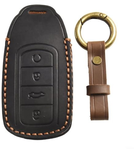 Custodia per chiave auto in pelle fatta a mano per Chery Omoda 5, protezione per telecomando a 4 pulsanti, anti-goccia, resistente all'usura, copertura completa, colore nero