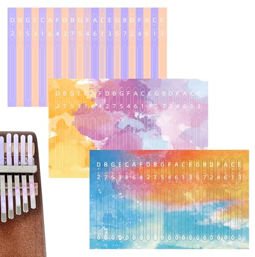Musiin Kalimba Thumb Piano 21 tone note stickers are suitable for beginners to learn music gift color stickers orange blue, watercolor, stripes (3 packs)