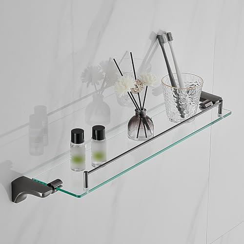 Badezimmer-Glasregal, Gunmetal Grau, Edelstahl, Wandmontage, schwimmendes Glasregal, rechteckiges Glasregal für Dusche, WC (Größe: 62 cm)