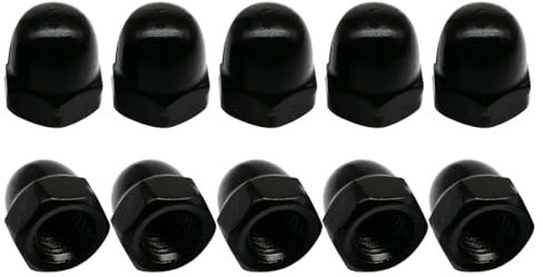 Queenbox 10 Piezas M6-1 mm Tuercas ciegas hexagonales de Acero Inoxidable Negras con Cabeza de cúpula y Tapas para Tuercas de Bellota para Tapa de Pernos