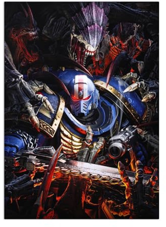Displate Poster ufficiale Warhammer in metallo, fissaggio magnetico, con licenza, immagini di alta qualità Warhammer 40,000: Space Marine 2, poster Purge the Swarm 45 cm x 32 cm