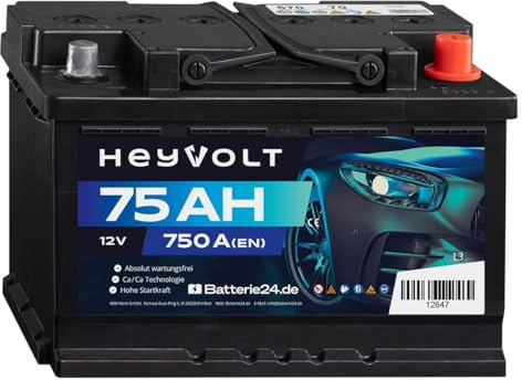 HeyVolt Autobatterie 12V 75Ah 750A/EN Blei-Säure