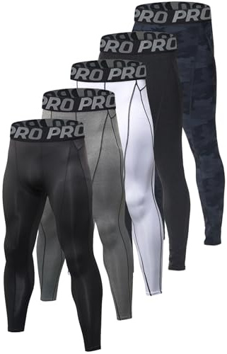 Sanke 5 Pack Men's Compression Pants Athletic Baselayer Leggings Camouflage Workout Tights for Running Gym Basketball