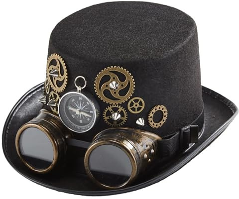 Comebachome Steampunk -Top -Hut, handgefertigt Unisex Steampunk -Hüte mit Schutzbrillen, Gears & Compass Decor, Damen -Steampunk -Hut für Halloween -Cosplay