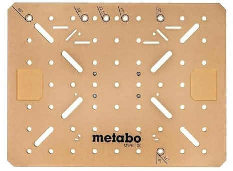 Metabo Tischplatte Lochplatte für den Multifunktionstisch MWB 100, 20 mm Lochraster, Winkelanzeige (0° 15° 22,5° 30° 45°), 710 x 960 x 20 mm, Traglast 120 Kg, 316081220