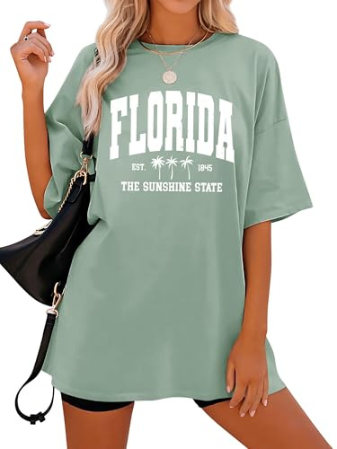 Dresswel Oversized T Shirts for Women Hawaii Tropical Graphic Print Vacation Tshirt Womens Summer Tops Crew Neck Short Sleeve Oversize Casual Loose Tees for Teens Girls