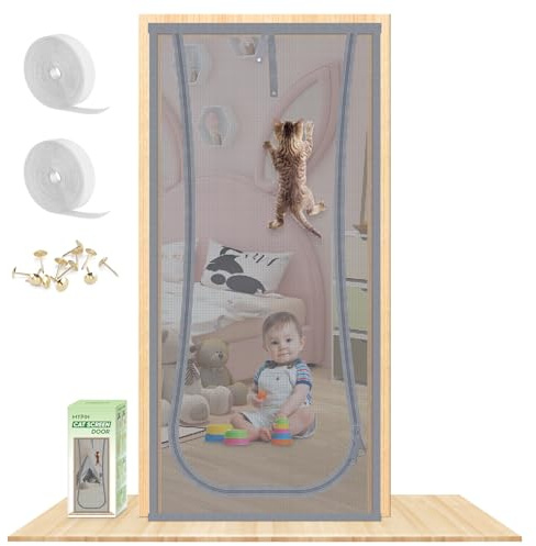 MYPIN Zanzariera per gatti resistente, per tenere i gatti dentro con cerniera, per casa, camera da letto, soggiorno, cucina, patio (97 cm x 212 cm)